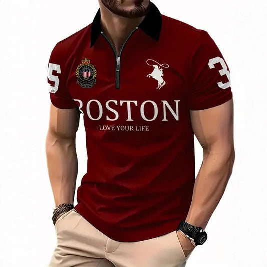 Herren-Poloshirt mit Reißverschluss und 3D-Digitaldruck