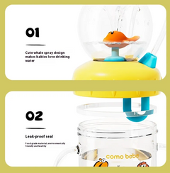 Children's Whale Cartoon Diving Fountain Water Bottle - Tritan Leakproof Sippy Cup (Various Sizes & Colors)