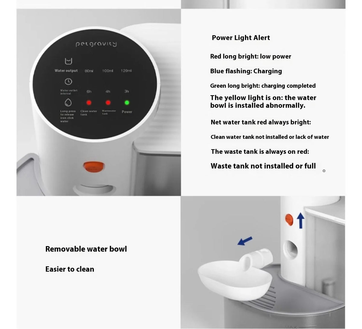 Fontaine à eau sans fil pour animaux de compagnie avec alertes intelligentes