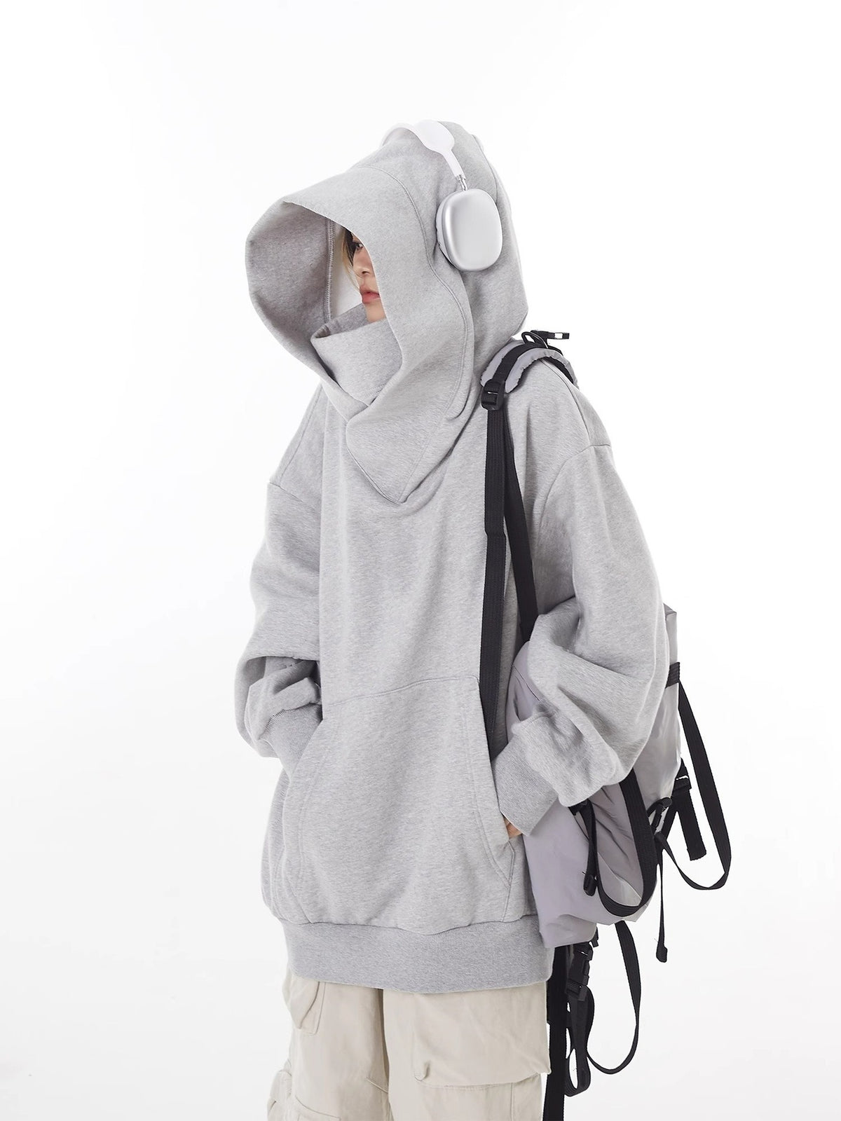 Sweat à capuche doublé en polaire à col haut et coupe ample