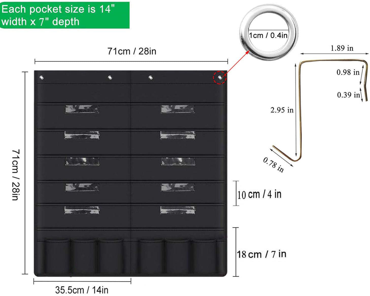 Organiseur mural pour dossiers suspendus 10 pochettes pour dossiers + 10 pochettes de rangement