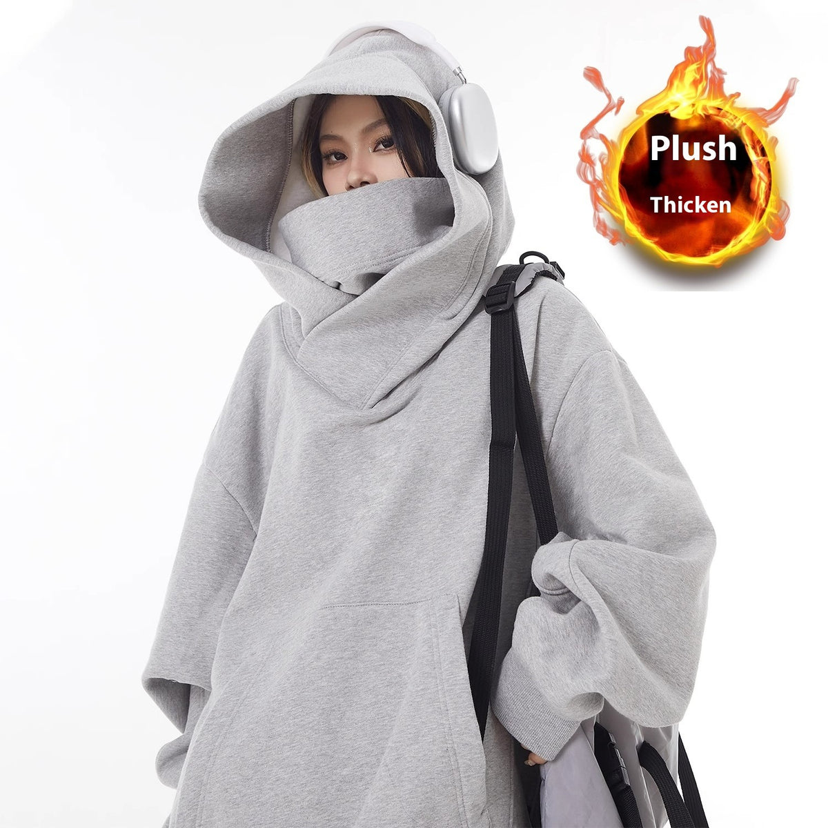 Sweat à capuche doublé en polaire à col haut et coupe ample